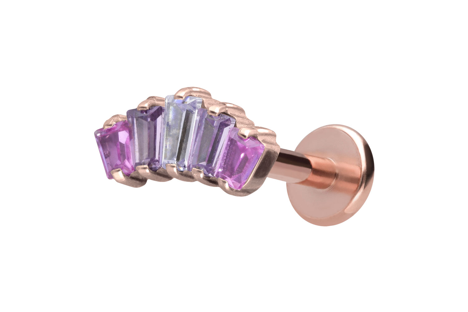 Titan Labret Piercing mit Innengewinde 5 EINGEFASSTE KRISTALLRECHTECKE